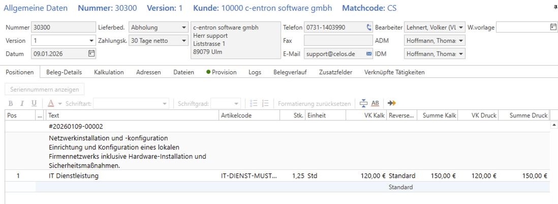Lieferschein in c-entron